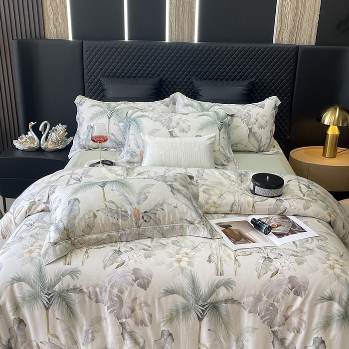 91家纺网 家纺一手货源 找家纺 莱豫2025新款50支莱赛尔天丝四件套 寻春色