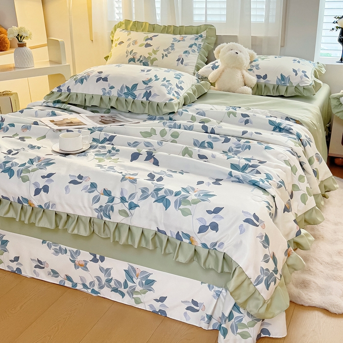 91家纺网 家纺一手货源 找家纺 找底底家纺 2025新款60S水洗天丝夏被夏凉被空调被床裙四件套 浪漫主义