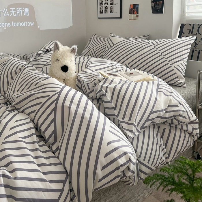 91家纺网 家纺一手货源 找家纺 吉象2025新款全棉印花北欧极简四件套系列 语初灰