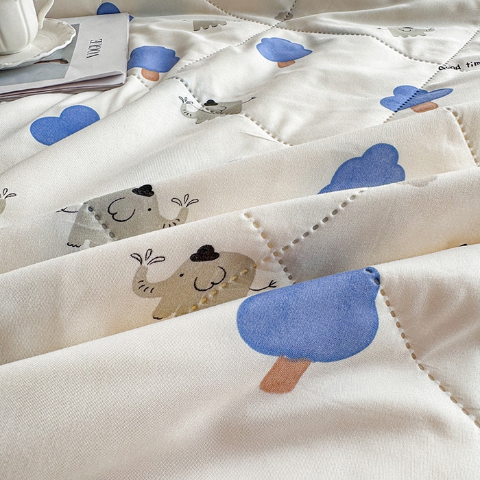 91家纺网 家纺一手货源 找家纺 薇玛仕 2025新款印花款小清新超声波大豆夏凉被空调被 森林小象