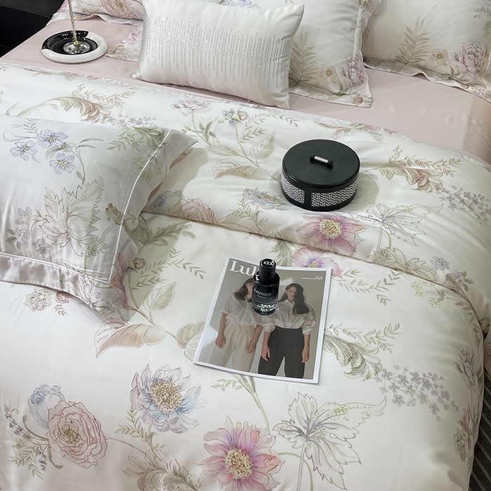 91家纺网 家纺一手货源 找家纺 莱豫2025新款50支莱赛尔天丝四件套 春日落樱