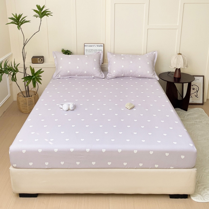 91家纺网 家纺一手货源 找家纺 朵朵家纺 2025新款亲肤棉芦荟棉床笠单床笠，磨毛床笠，印花床笠（可定制尺寸 ） 爱心紫