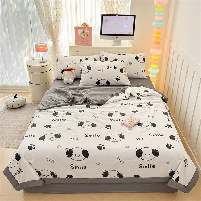 91家纺网 家纺一手货源 找家纺 美梦里 2025新款A类水洗棉棉花夏被 夏凉被空调被 狗狗乐园