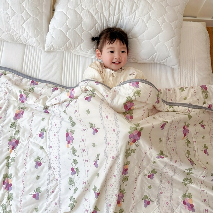 91家纺网 家纺一手货源 找家纺 兜米  2025夏季A类针织棉夏凉被小清新卡通双面针织棉空调被子被芯 小葡萄