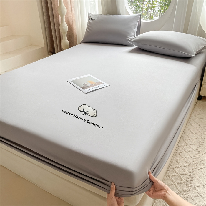 91家纺网 家纺一手货源 找家纺 布卢姆床垫 2025新款全棉烫画全棉老粗布床笠 棉朵-浅灰