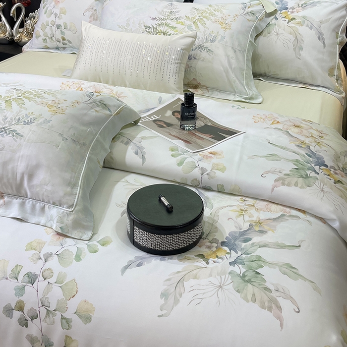 91家纺网 家纺一手货源 找家纺 莱豫2025新款50支莱赛尔天丝四件套 花岛邮局