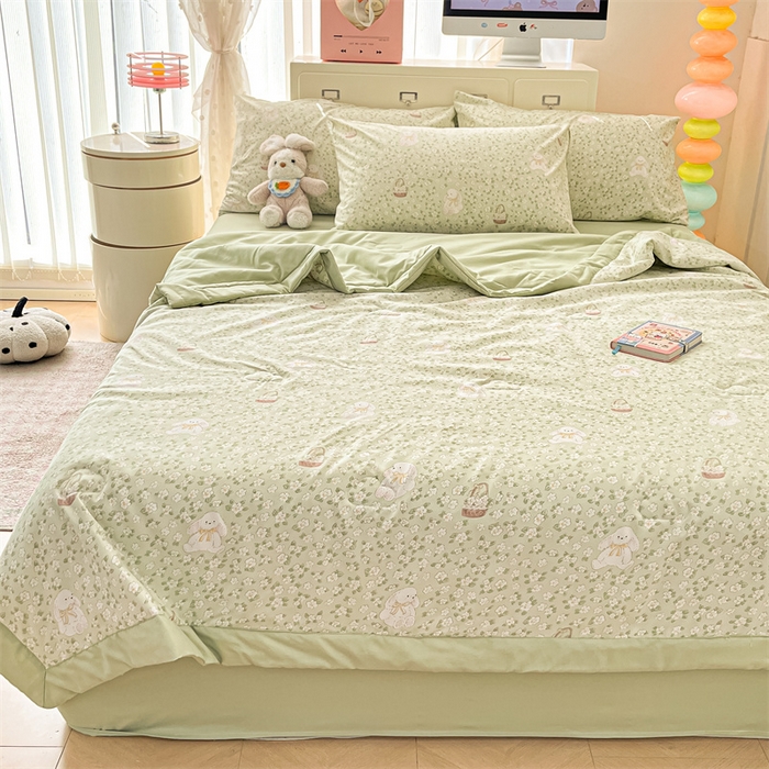 91家纺网 家纺一手货源 找家纺 美梦里 2025新款A类水洗棉棉花夏被 夏凉被空调被 花丛小兔