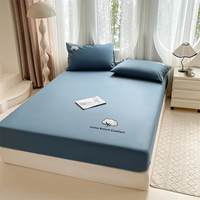 91家纺网 家纺一手货源 找家纺 布卢姆床垫 2025新款全棉烫画全棉老粗布床笠 棉朵-藏蓝