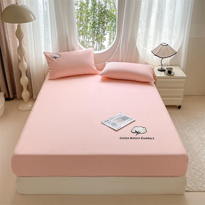 91家纺网 家纺一手货源 找家纺 布卢姆床垫 2025新款全棉烫画全棉老粗布床笠 棉朵-珊瑚粉