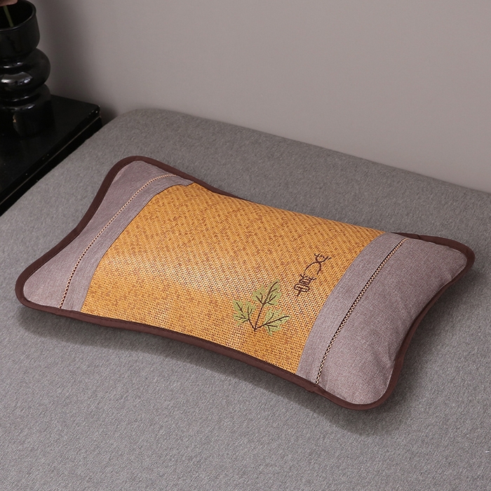 91家纺网 家纺一手货源 找家纺 纽乐家纺 2025新款夏凉凉感艾草花茶香冰藤枕芯茉莉花助睡眠枕头枕芯 艾草茶香冰藤枕-浅咖 35x55cm/只