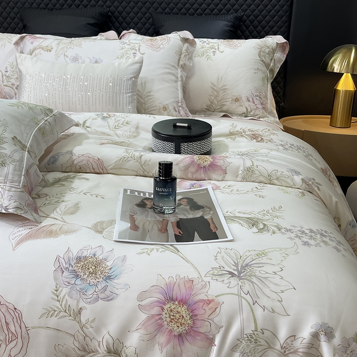 91家纺网 家纺一手货源 找家纺 莱豫2025新款50支莱赛尔天丝四件套 春日落樱