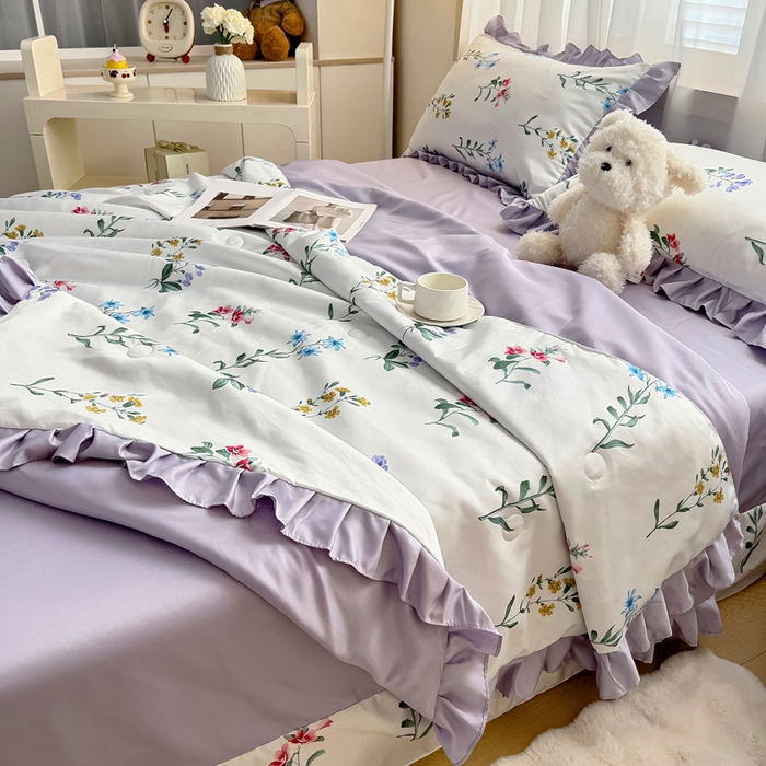 91家纺网 家纺一手货源 找家纺 找底底家纺 2025新款60S水洗天丝夏被夏凉被空调被床裙四件套 梦语