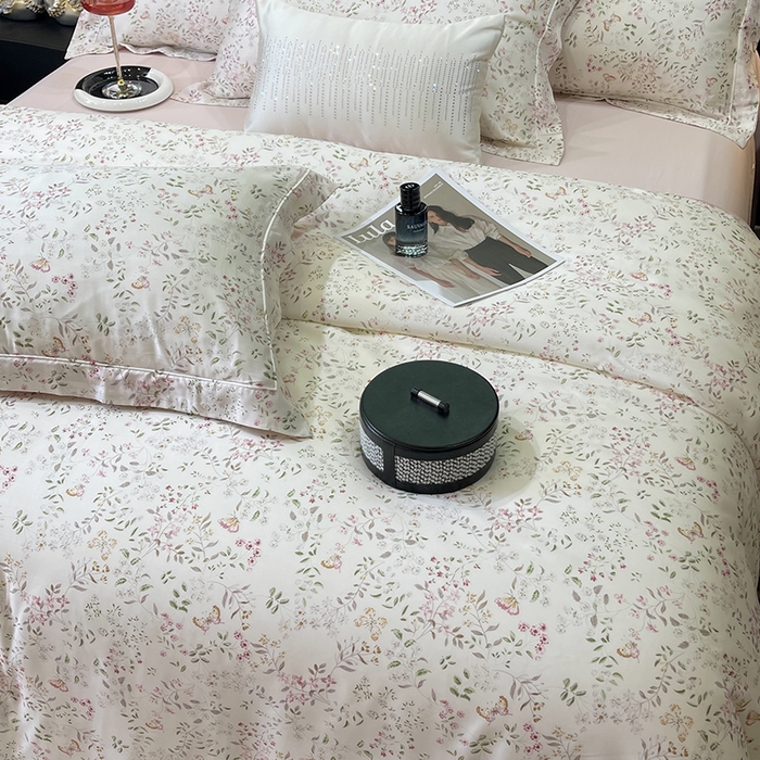 91家纺网 家纺一手货源 找家纺 莱豫2025新款50支莱赛尔天丝四件套 禾暮粉