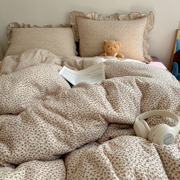 91家纺网 家纺一手货源 找家纺 2025新韩版花边全棉双层皱皱纱布四件套 紫鸢温柔