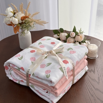 91家纺网 家纺一手货源 找家纺 （总）黛馨家居2025新款全棉A类小清新双层纱四件套-系列二