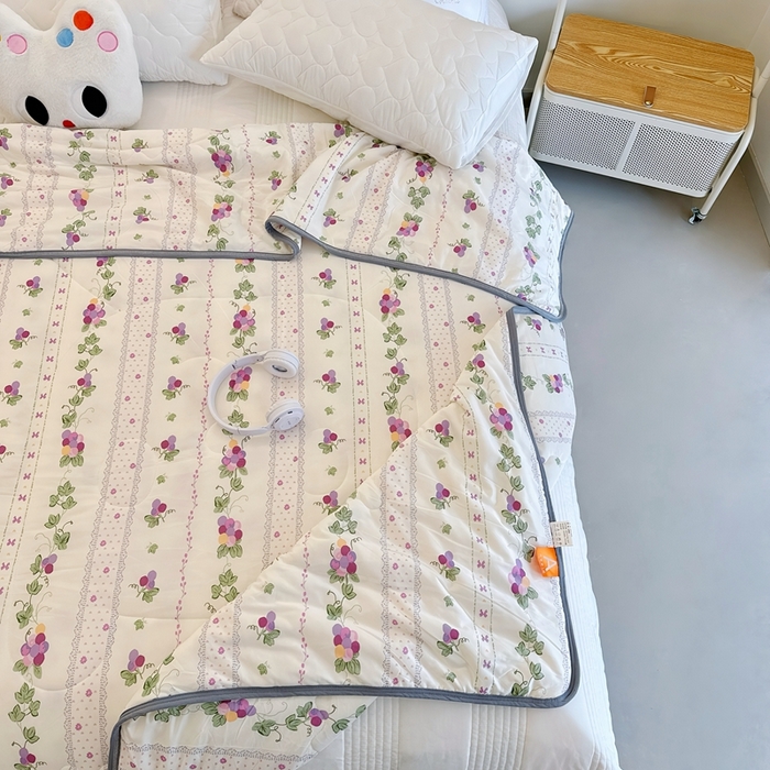 91家纺网 家纺一手货源 找家纺 兜米  2025夏季A类针织棉夏凉被小清新卡通双面针织棉空调被子被芯 小葡萄