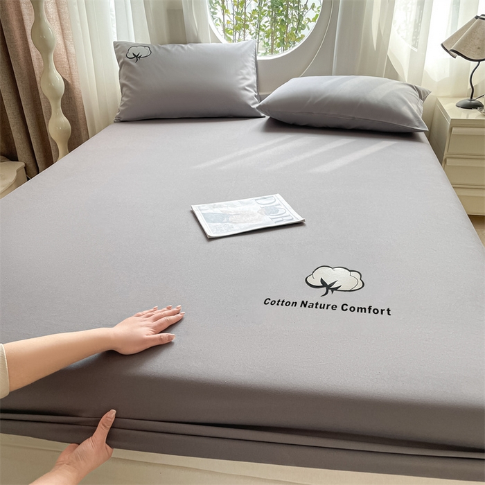 91家纺网 家纺一手货源 找家纺 布卢姆床垫 2025新款全棉烫画全棉老粗布床笠 棉朵-深灰