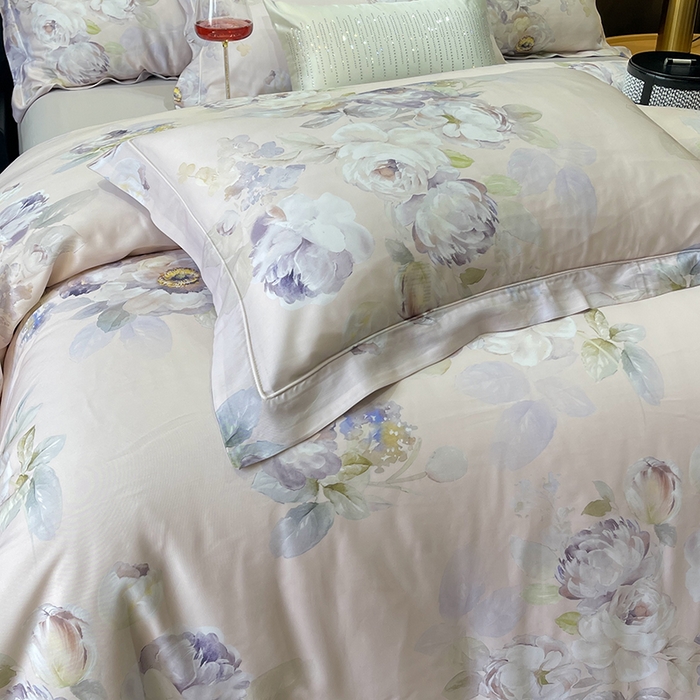 91家纺网 家纺一手货源 找家纺 莱豫2025新款50支莱赛尔天丝四件套 紫雾