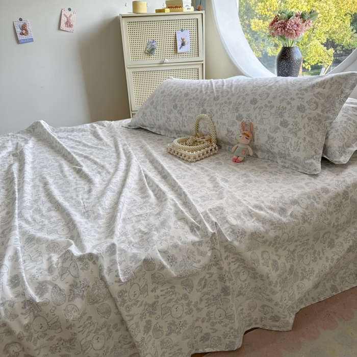 91家纺网 家纺一手货源 找家纺 百寐 2025新款13372全棉纯棉印花双人枕套+同款床单 布朗熊