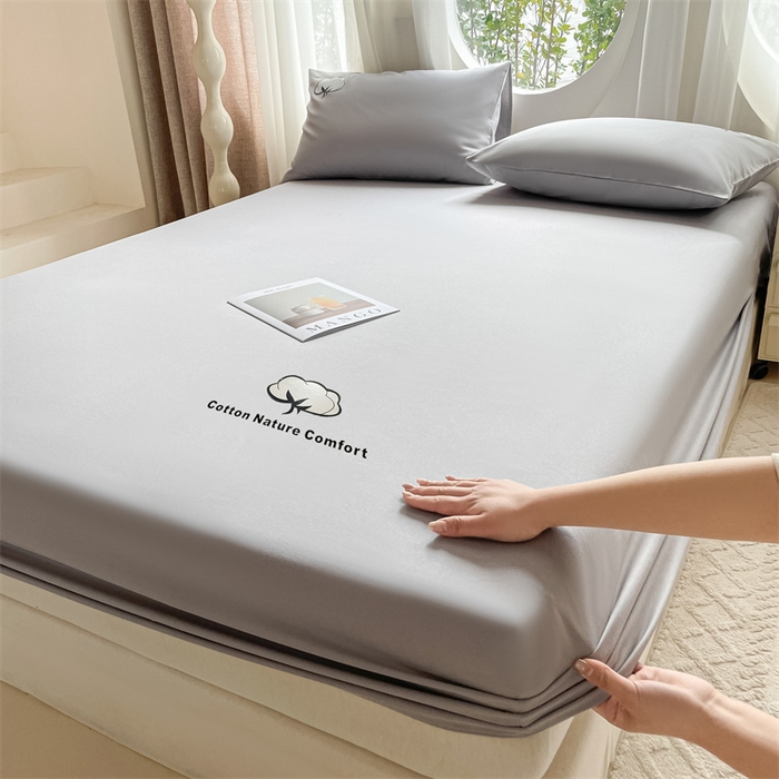 91家纺网 家纺一手货源 找家纺 布卢姆床垫 2025新款全棉烫画全棉老粗布床笠 棉朵-浅灰