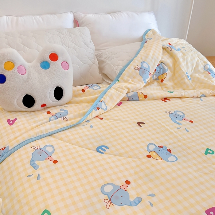 91家纺网 家纺一手货源 找家纺 兜米  2025夏季A类针织棉夏凉被小清新卡通双面针织棉空调被子被芯 字母小象