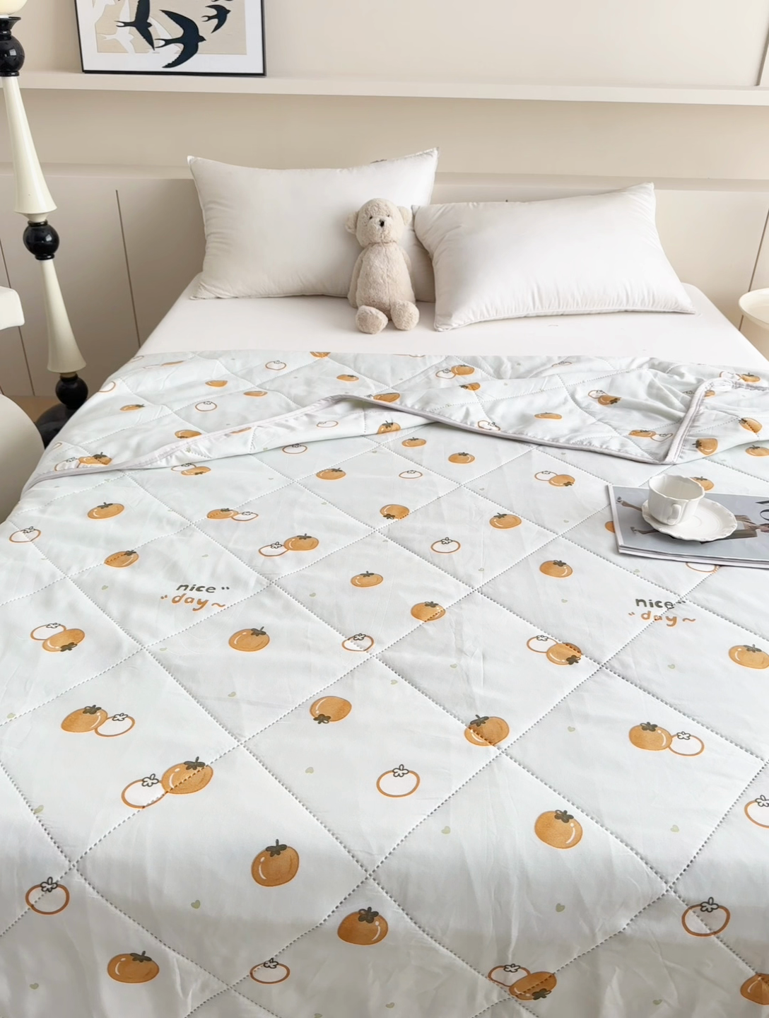 91家纺网 家纺一手货源 找家纺 薇玛仕 2025新款印花款小清新超声波大豆夏凉被空调被 柿柿如意