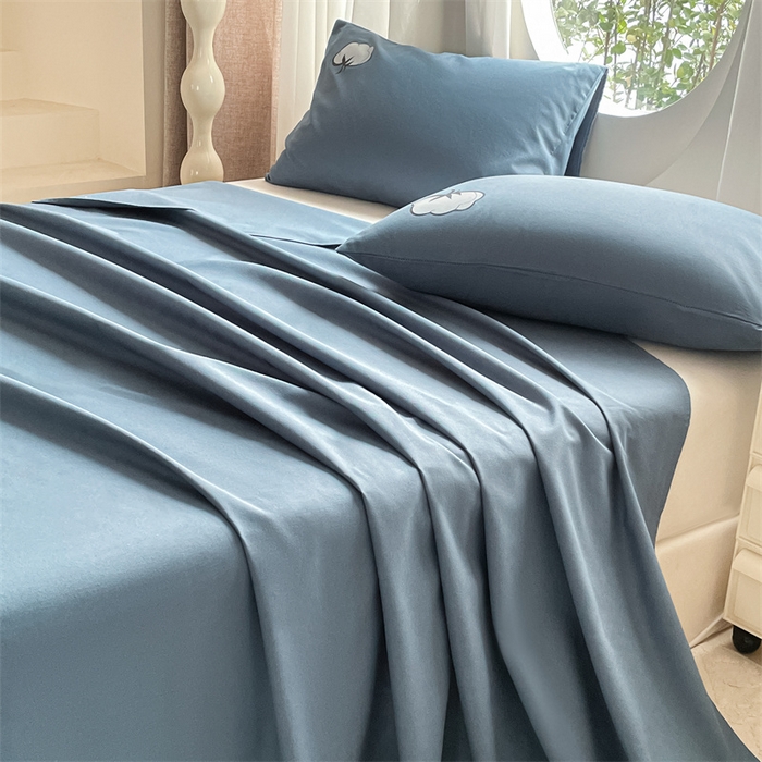 91家纺网 家纺一手货源 找家纺 布卢姆床垫 2025新款全棉纯棉烫画全棉老粗布床单凉席 棉朵-藏蓝