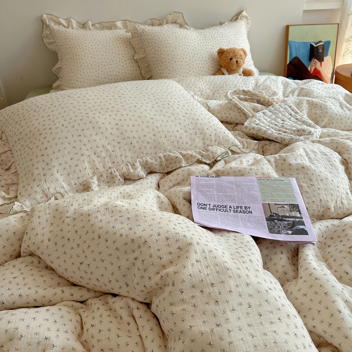 91家纺网 家纺一手货源 找家纺 （总）2025新韩版花边全棉双层皱皱纱布四件套