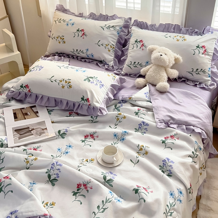 91家纺网 家纺一手货源 找家纺 找底底家纺 2025新款60S水洗天丝夏被夏凉被空调被床裙四件套 梦语