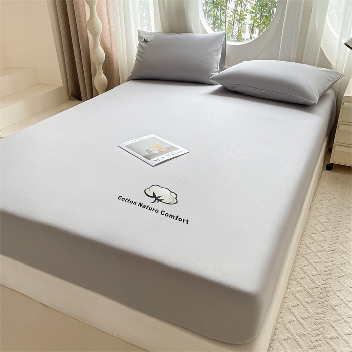 91家纺网 家纺一手货源 找家纺 布卢姆床垫 2025新款全棉烫画全棉老粗布床笠 棉朵-浅灰