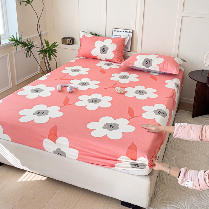 91家纺网 家纺一手货源 找家纺 朵朵家纺 2025新款亲肤棉芦荟棉床笠单床笠，磨毛床笠，印花床笠（可定制尺寸 ） 春暖花开粉