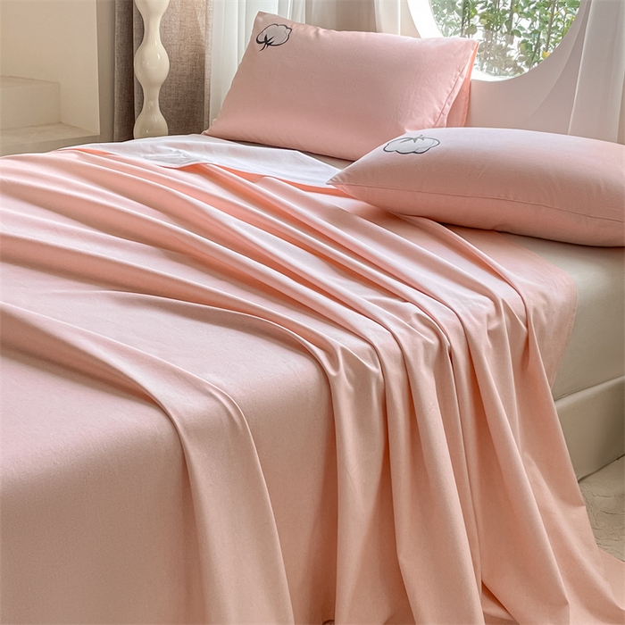 91家纺网 家纺一手货源 找家纺 布卢姆床垫 2025新款全棉纯棉烫画全棉老粗布床单凉席 棉朵-珊瑚粉