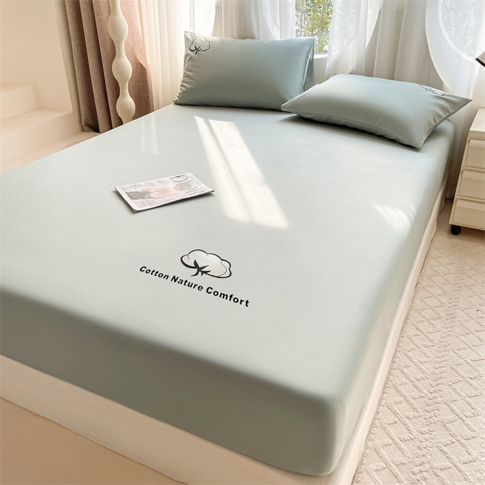 91家纺网 家纺一手货源 找家纺 布卢姆床垫 2025新款全棉烫画全棉老粗布床笠 棉朵-松绿