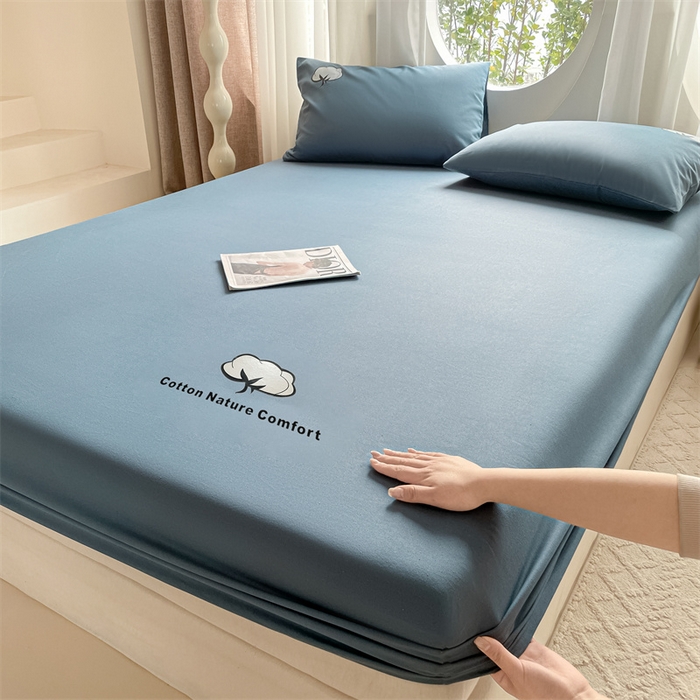 91家纺网 家纺一手货源 找家纺 布卢姆床垫 2025新款全棉烫画全棉老粗布床笠 棉朵-藏蓝