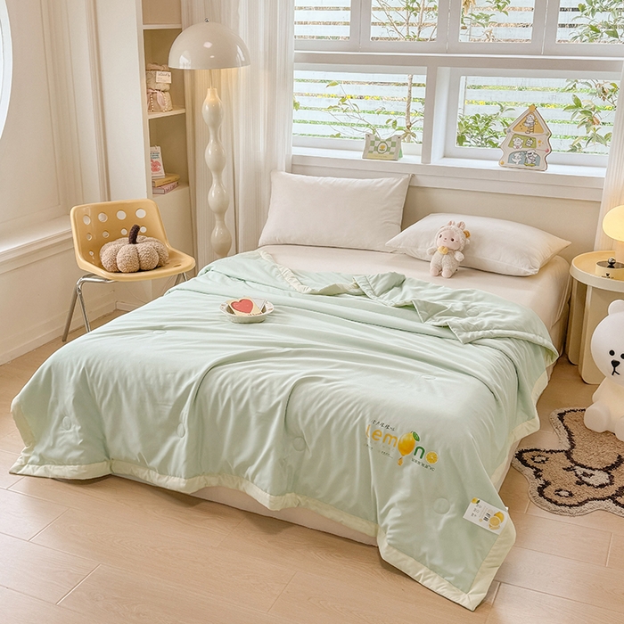 91家纺网 家纺一手货源 找家纺 帕芬鸟家纺 2025新款柠檬夏被 柠檬-薄荷绿