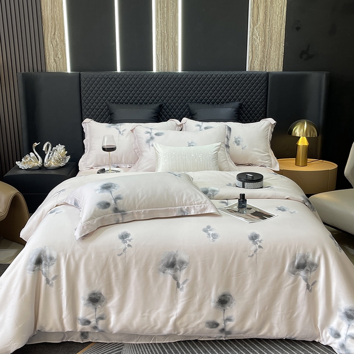 91家纺网 家纺一手货源 找家纺 莱豫2025新款50支莱赛尔天丝四件套 浅筏花亦