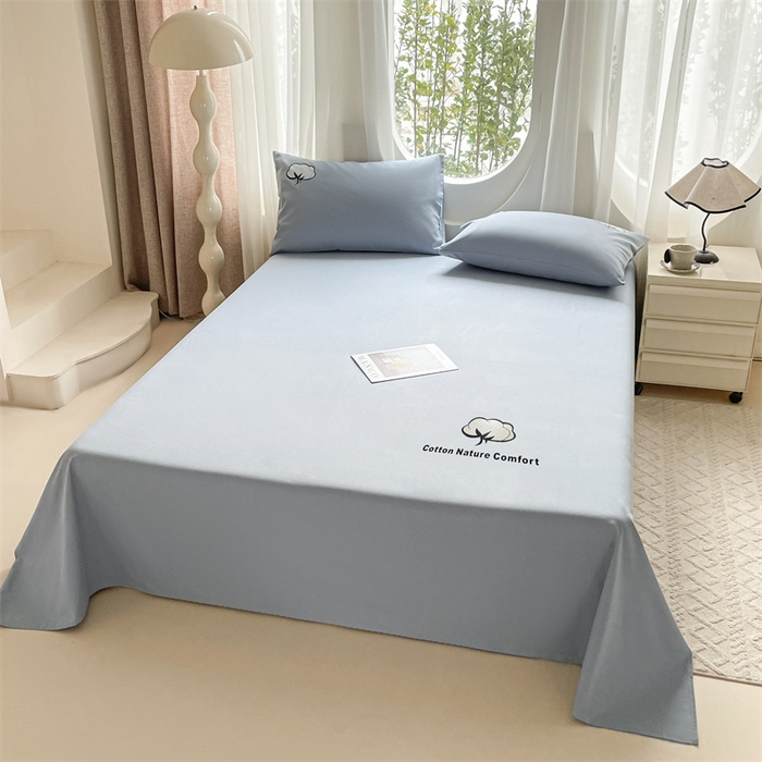 91家纺网 家纺一手货源 找家纺 布卢姆床垫 2025新款全棉纯棉烫画全棉老粗布床单凉席 棉朵-蓝灰