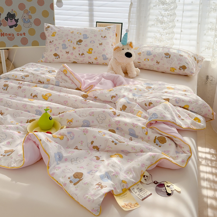 91家纺网 家纺一手货源 找家纺 美派工厂店2025新款水洗邹邹纱夏被 灰蒙小狗