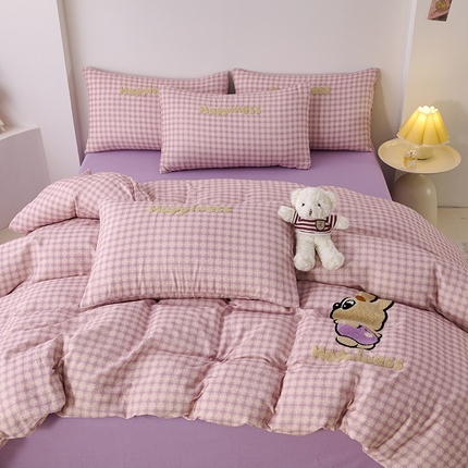 爱思佳2025新款全棉双层纱毛巾绣系列四件套 背带兔