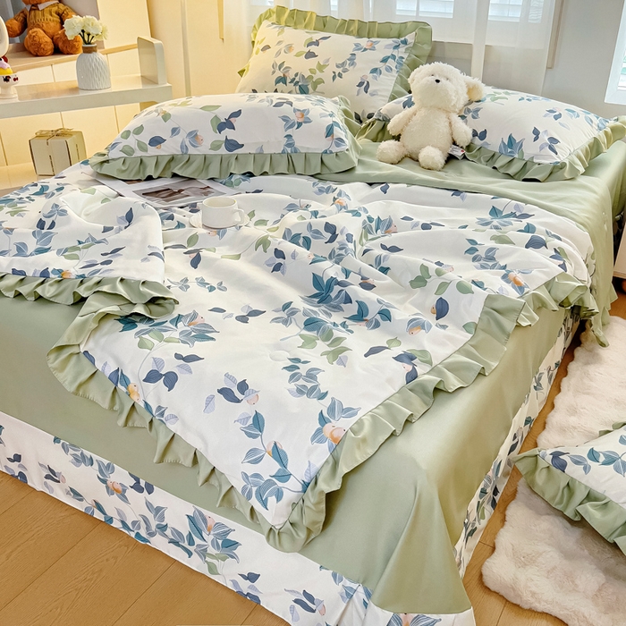 91家纺网 家纺一手货源 找家纺 找底底家纺 2025新款60S水洗天丝夏被夏凉被空调被床裙四件套 浪漫主义