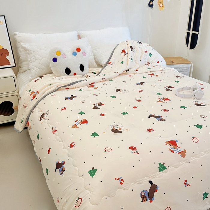 91家纺网 家纺一手货源 找家纺 兜米  2025夏季A类针织棉夏凉被小清新卡通双面针织棉空调被子被芯 平安小狗