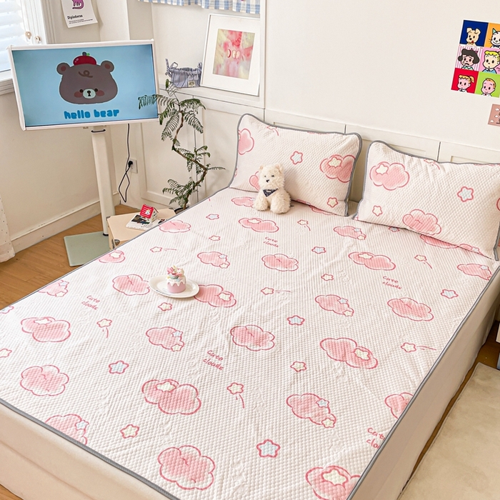 91家纺网 家纺一手货源 找家纺 川悦生活 2025新款大版冰豆豆凉豆豆凉席 粉星星