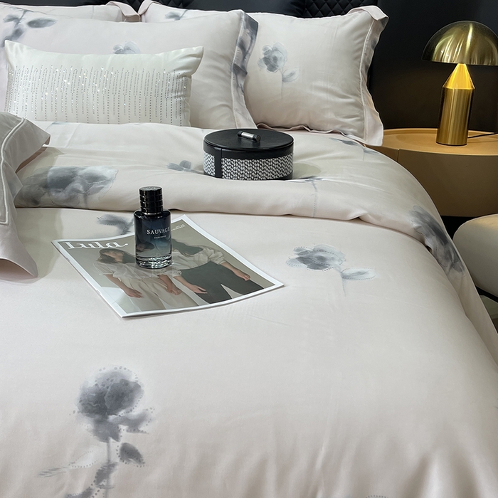 91家纺网 家纺一手货源 找家纺 莱豫2025新款50支莱赛尔天丝四件套 浅筏花亦