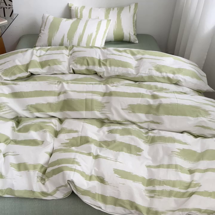 91家纺网 家纺一手货源 找家纺 吉象2025新款全棉印花北欧极简四件套系列 文艺绿