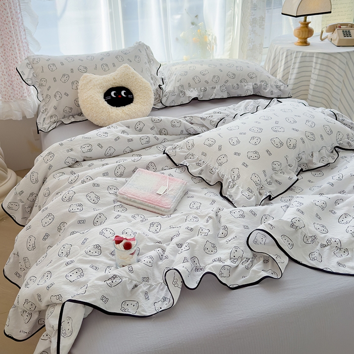 91家纺网 家纺一手货源 找家纺 欧尚2025新款BYS-云感纱MEB夏被四件套系列 MEB-猫咪恋人