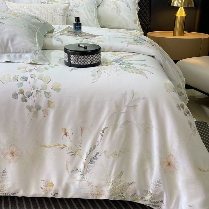 91家纺网 家纺一手货源 找家纺 莱豫2025新款50支莱赛尔天丝四件套 花岛邮局