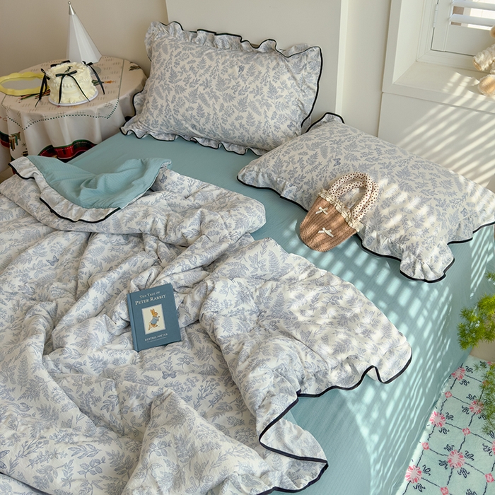 91家纺网 家纺一手货源 找家纺 慕尚 2025新款云感棉花边夏凉被空调被 蝶恋