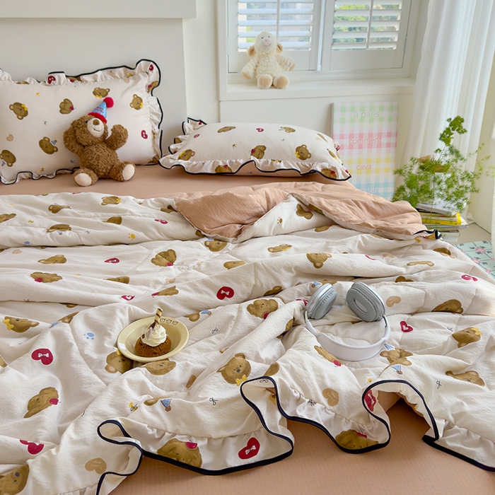 91家纺网 家纺一手货源 找家纺 慕尚 2025新款云感棉花边夏凉被空调被 熊耶