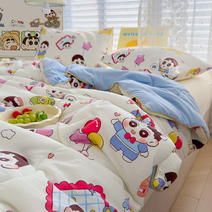 91家纺网 家纺一手货源 找家纺 美派工厂店2025新款水洗邹邹纱夏被 木马小新