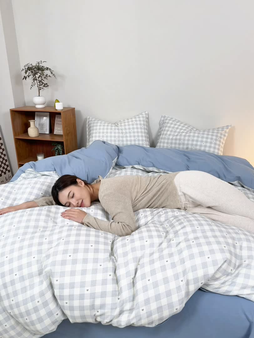 91家纺网 家纺一手货源 找家纺 2025新款全棉水洗棉双层纱印花四件套 伯克利-蓝